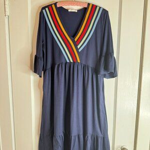 Raw Edge dark blue knit empire waist dress sz L